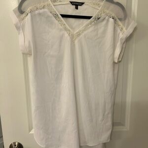 Express Women's Off White Lace Trim Top Size Medium